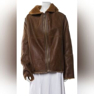 UGG Brown Sherling And Leather Jacket with Fur Trim